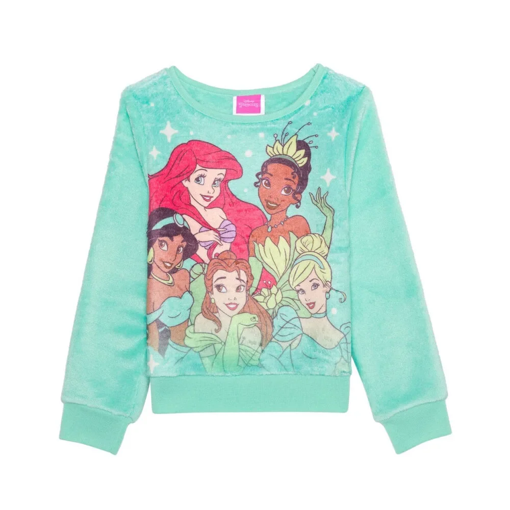 Disney Princess Girls Long Sleeve Plush Sweatshirt 6X- Blue girl